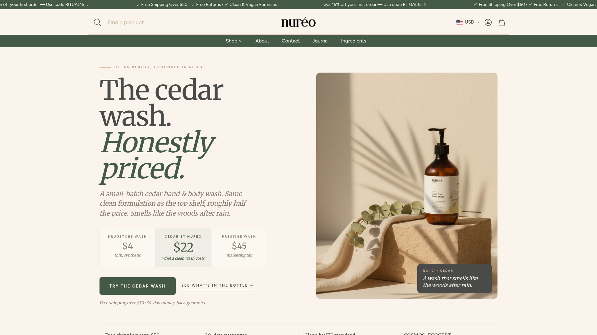 Nuréo natural skincare and haircare Shopify storefront